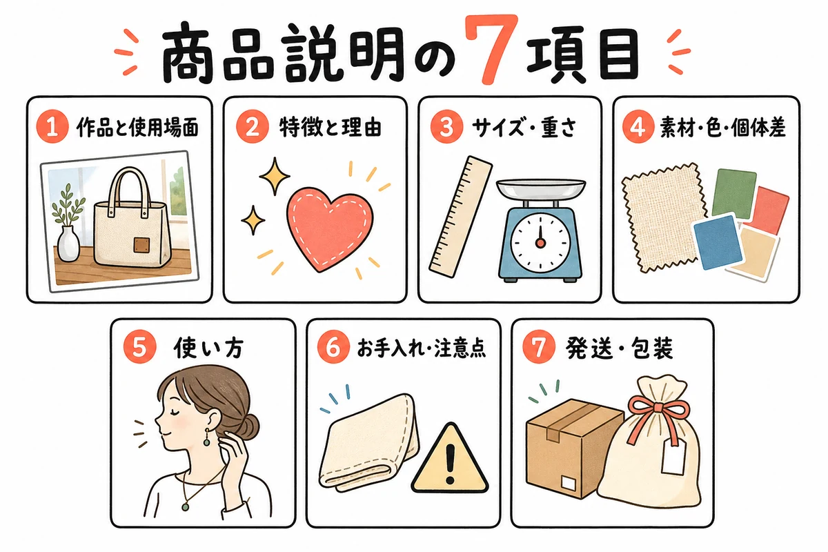 ハンドメイドの商品説明を組み立てる7項目